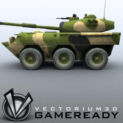 3D Model of Game-ready model of Chinese PTL02 100mm Wheeled Assault Gun - 3D Render 3